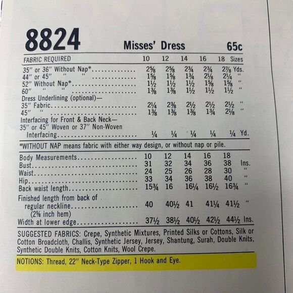 Vintage 60s McCalls 8824 Pattern Misses 10-18 Front Yoke Dress Mod Easy Cut - Picture 4 of 4